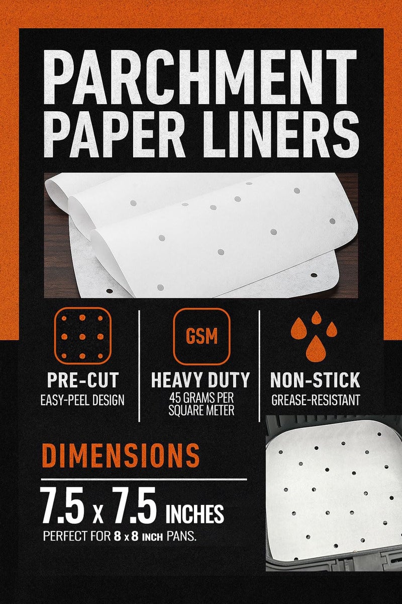 INFRAOVENS Air Fryer Parchment Paper Sheets, Large Baking Paper Squares Compatible with Chefman, Cosori, Instant Pot, Gowise, Dash Airfryers - Patty Pre-Cut Perforated Liners, Heavy Duty and Non Stick - Image 2